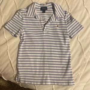 Polo Ralph Lauren white and light blue striped shirt sleeve polo